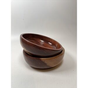 Turned Wood Bowl (Set Of 2) Vintage Handmade Farmhouse MCM Boho Retro Decor